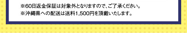 ※60日返金保証は対象外となりますので、ご了承ください。※沖縄県への配送は送料1,500円を頂戴いたします。